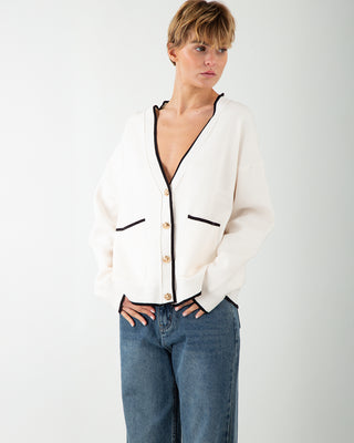 Cardigan Profili Bottoni Panna