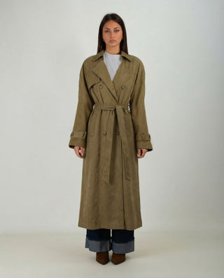 Trench Lungo Scamosciato Khaki Green