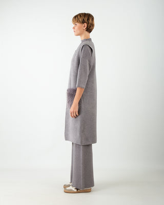 Maxi Gilet Tasche Pelliccia Grigio