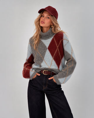 Maglione Rombi Collo Alto Grigio