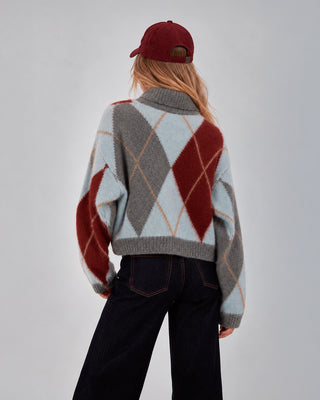 Maglione Rombi Collo Alto Grigio