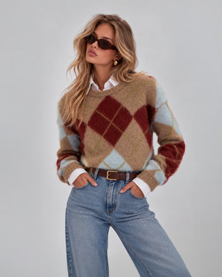 Maglione Rombi Girocollo Beige