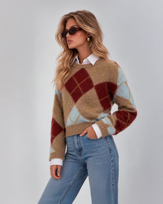 Maglione Rombi Girocollo Beige