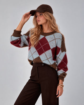 Maglione Rombi Girocollo Brown