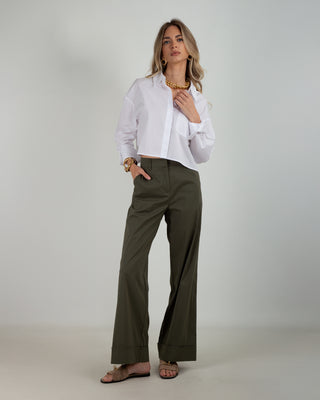 Pantalone Palazzo Risvolto Army Green