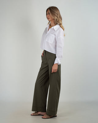 Pantalone Palazzo Risvolto Army Green