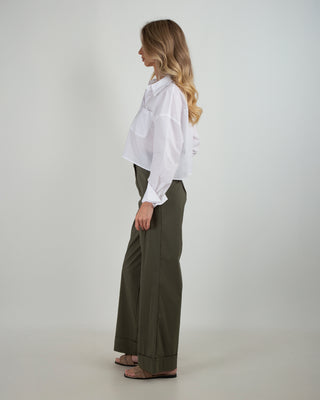 Pantalone Palazzo Risvolto Army Green