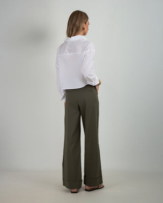 Pantalone Palazzo Risvolto Army Green