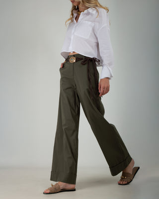 Pantalone Palazzo Risvolto Army Green