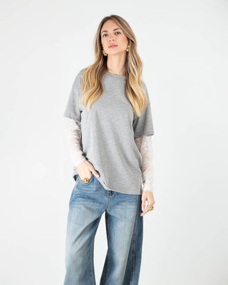 T-shirt Manica Pizzo Grigio