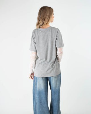 T-shirt Manica Pizzo Grigio