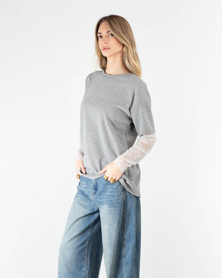 T-shirt Manica Pizzo Grigio