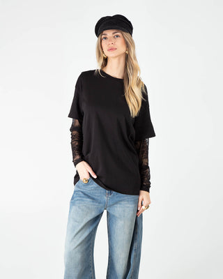 T-shirt Manica Pizzo Nero