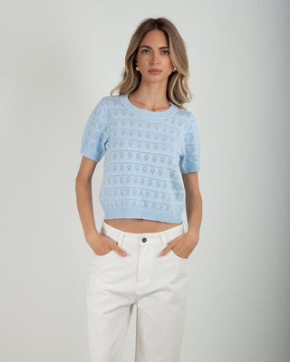 Maglia Crop Traforata Light Blue