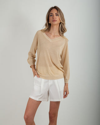 Maglia 3/4 V Lurex Beige