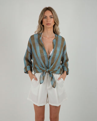 Camicia Mussola Righe Camel