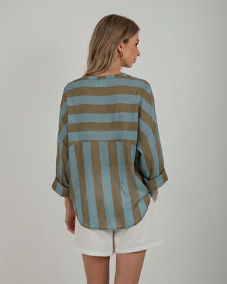 Camicia Mussola Righe Camel