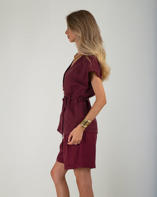 Top Gilet in Lino con Laccio Wine Red