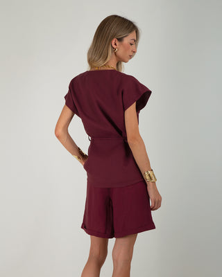 Top Gilet in Lino con Laccio Wine Red