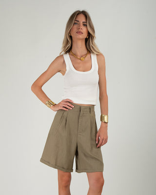 Bermuda Lungo Misto Lino Khaki