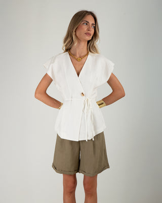 Top Gilet in Lino con Laccio White