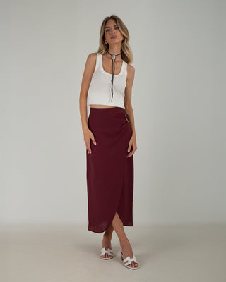 Gonna Pareo in Lino Wine Red