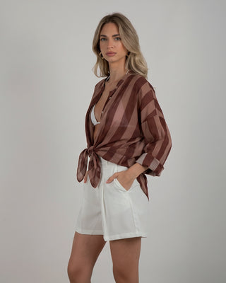 Camicia Mussola Fantasia Righe Wine