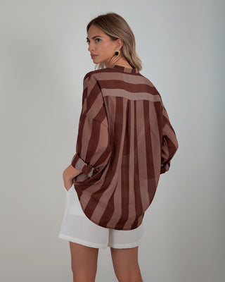 Camicia Mussola Fantasia Righe Wine