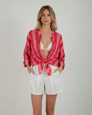 Camicia Mussola Fantasia Righe Rosso