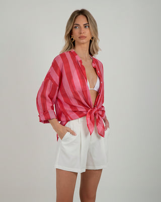 Camicia Mussola Fantasia Righe Rosso