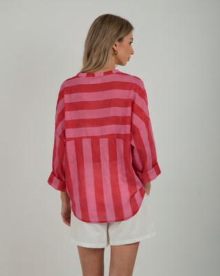 Camicia Mussola Fantasia Righe Rosso