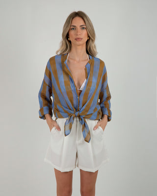 Camicia Mussola Fantasia Righe Camel