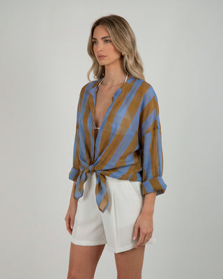 Camicia Mussola Fantasia Righe Camel