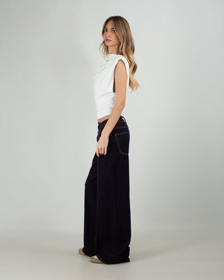 Jeans Straight Doppia Chiusura Blu Scuro