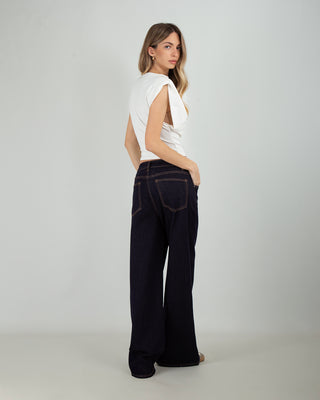 Jeans Straight Doppia Chiusura Blu Scuro