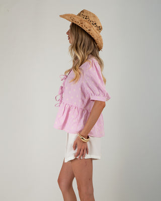 Camicia Righe Ricami Fiocchetti Rosa