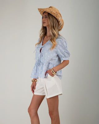 Camicia Righe Ricami Fiocchetti Azzurra