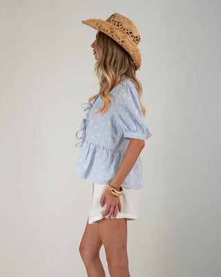 Camicia Righe Ricami Fiocchetti Azzurra