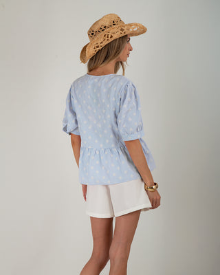 Camicia Righe Ricami Fiocchetti Azzurra