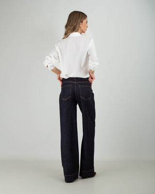 Jeans Straight Taschine Bottoni Blu Scuro