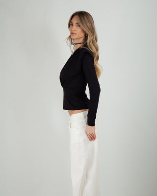 Top Incrocio Manica Lunga Nero