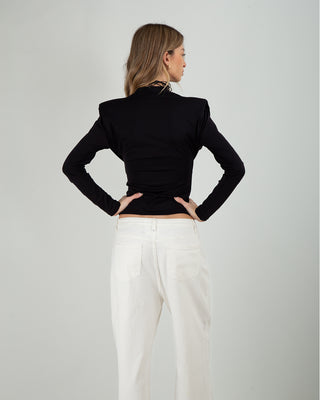 Top Incrocio Manica Lunga Nero