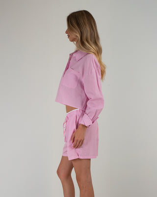Set Crop Shirt & Shorts a Righe Rosa