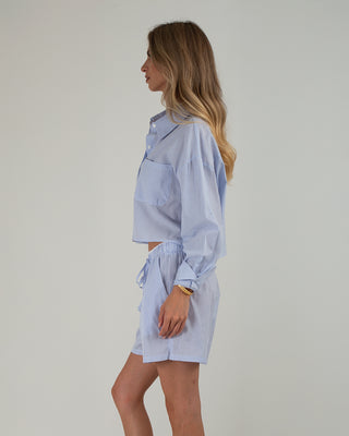 Set Crop Shirt & Shorts a Righe Azzurro