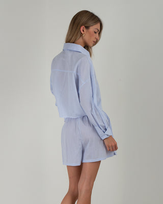 Set Crop Shirt & Shorts a Righe Azzurro
