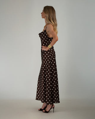 Abito Lungo Satin Pois Moro
