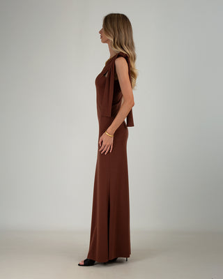 Abito Lungo Lycra Spallina Fiocco Brown