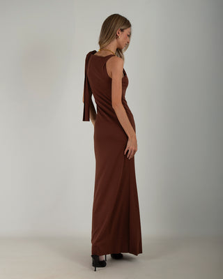 Abito Lungo Lycra Spallina Fiocco Brown