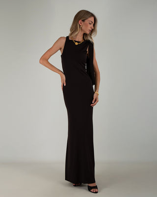 Abito Lungo Lycra Spallina Fiocco Black
