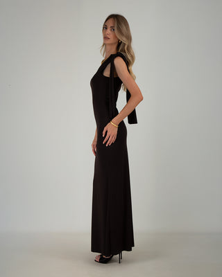 Abito Lungo Lycra Spallina Fiocco Black